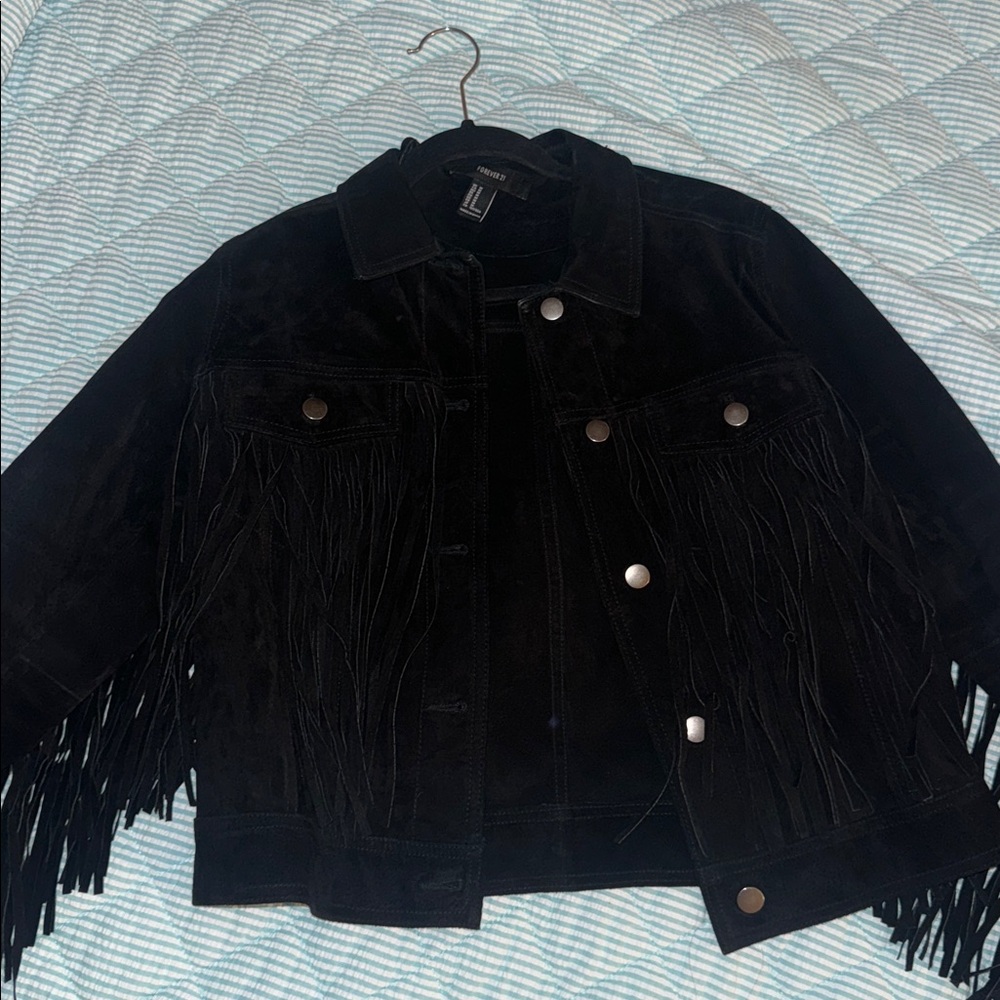 Black suede Fringe Women's Jacket